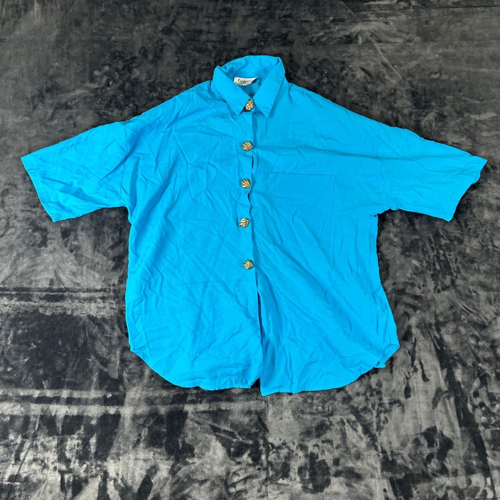 California Connection Button‎ Up Shirt Womens Large Blue Vintage Gold Buttons